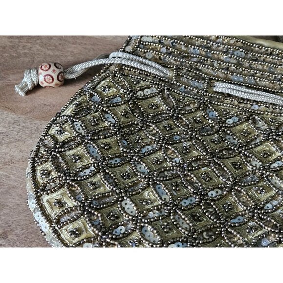 New Potli Batua Gold Sequin Wedding Beaded Embroidery Purse Handbag Crossbody - Picture 6 of 11